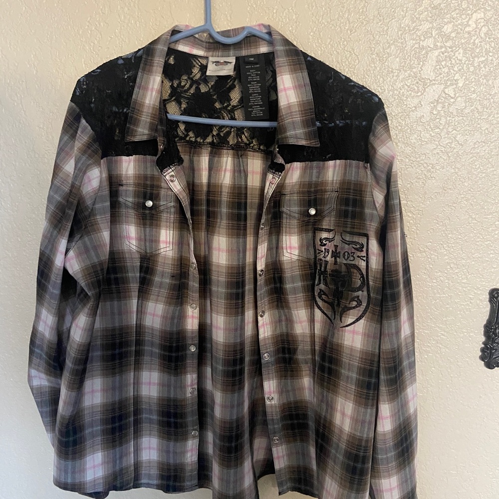 Harley Davidson plaid black and white size 1w